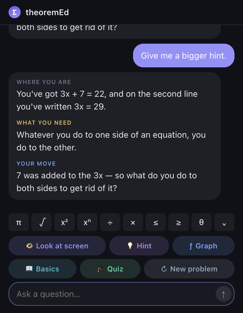 A student asking theoremEd for a bigger hint, twice